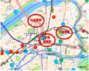 大阪市北区のハザードマップ（元データ：大阪府警察犯罪発生マップ）